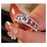 Moissanite Silver Plated Fairy Hollow Ring, Size 6 - Brand New