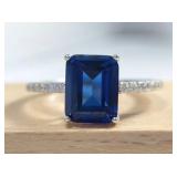 Moissanite Silver Plated Sparkling Blue Square Elegant Ring, Size 7 - Brand New