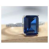Moissanite Silver Plated Sparkling Blue Square Elegant Ring, Size 7 - Brand New