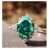 Silver Plated Green Moissanite French Luxury Style Design Ring, Size 8 - Brand New