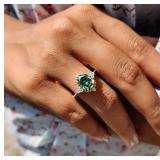 Silver Plated Green Moissanite French Luxury Style Design Ring, Size 8 - Brand New