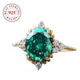 Silver Plated Green Moissanite French Luxury Style Design Ring, Size 8 - Brand New