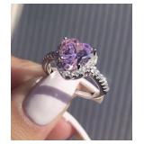 Moissanite Silver Plated Pink Heart Elegant Ring, Size 7.5 - Brand New