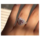 Moissanite Silver Plated Pink Heart Elegant Ring, Size 7.5 - Brand New