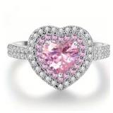 Moissanite Silver Plated Pink Heart Elegant Ring, Size 7.5 - Brand New