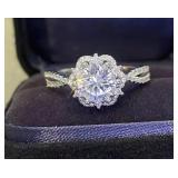 1 Carat Moissanite Silver Plated Elegant Engagement Promise Ring, Size 7 - Brand New
