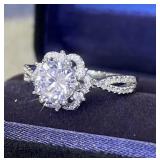 1 Carat Moissanite Silver Plated Elegant Engagement Promise Ring, Size 7 - Brand New