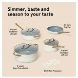 Figmint 7 piece Nonstick Ceramic Coated Aluminum Cookware Set with Champagne Handles, Cream - Brand New