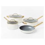 Figmint 7 piece Nonstick Ceramic Coated Aluminum Cookware Set with Champagne Handles, Cream - Brand New