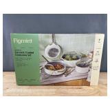 Figmint 7 piece Nonstick Ceramic Coated Aluminum Cookware Set with Champagne Handles, Cream - Brand New