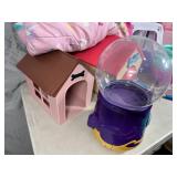 Large Lot of Toys, Dog Houses, Claw Game, Suitcase, Blanket, and More