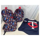 3 New MN Twins Backpacks and Pink MN Twins Shirt