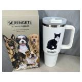 New Serengeti Vacuum Insulated Stainless Steel Tumbler with Lid -  Black & White Cat