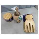 New Bamboo Mortar & Pestle, Salad Hands, Salt Storage Box