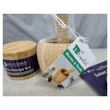 New Bamboo Mortar & Pestle, Salad Hands, Salt Storage Box