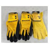 New Dewalt Leather Gloves and Coated Gripper Work Gloves - Size XL