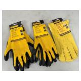 New Dewalt Leather Gloves and Coated Gripper Work Gloves - Size Medium