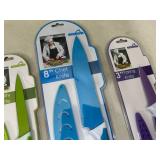 3 New Ceramic Coated Kitchen Knives with Sleeves