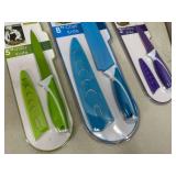 3 New Ceramic Coated Kitchen Knives with Sleeves