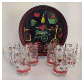 *Rare* Vintage 1950s Hazel Atlas BBQ Mugs & Matching Serving Tray