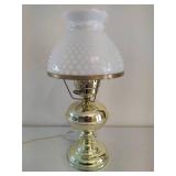 Brass Hobnail White Milk Glass Lamp & Two Brass/Hobnail Candle Holders