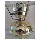 Brass Hobnail White Milk Glass Lamp & Two Brass/Hobnail Candle Holders