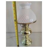 Brass Hobnail White Milk Glass Lamp & Two Brass/Hobnail Candle Holders