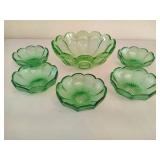 Ruffled Rim Green Depression Glass Bowl 6pc Set