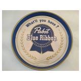 Pabst Blue Ribbon Serving Tray, Coozies & Hollow Stem Beer Glasses