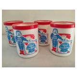 Pabst Blue Ribbon Serving Tray, Coozies & Hollow Stem Beer Glasses