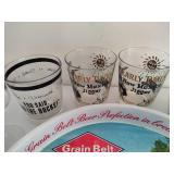 Grain Belt Beer Tray & Assorted Glassware