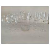 Two Styles of Stemware & Etched Glass Pitcher