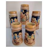 Five Ceramic Enesco Beer Steins