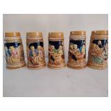 Five Ceramic Enesco Beer Steins