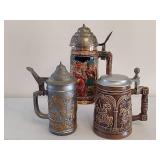 Three Beer Steins w/Lids