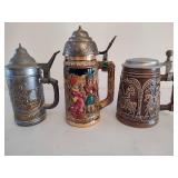 Three Beer Steins w/Lids