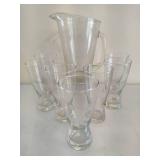 Seven Libbey Pilsner Glasses & Glass Pitcher