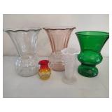 Assortment of Clear & Colored Glass Vases
