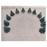 Etched Glass Christmas Tree Round Platter & Twelve Christmas Tree Napkin Rings