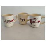 Three Airplane Themed Coffee Mugs