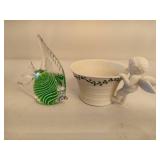Glass Fish Paperweight and Angel Cup
