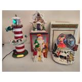 Holiday Revolving Lighthouse, Tealight Holder & Skating Children Waterglobe