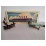 Print of The SS Mauretania, Ship in a Bottle & Bobble Pirate Ship