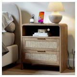 Evermagin Rattan Nightstand with Charger Stations