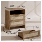 Evermagin Rattan Nightstand with Charger Stations