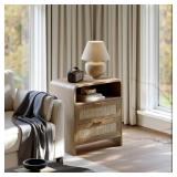 Evermagin Rattan Nightstand with Charger Stations