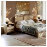 Evermagin Rattan Nightstand with Charger Stations