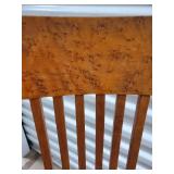 Vintage Oak Slat-Back Chair with Floral Upholstery and Nailhead Trim