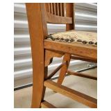 Vintage Oak Slat-Back Chair with Floral Upholstery and Nailhead Trim