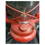 Vintage Red Hurricane Lantern with Glass Globe - Metal Handle